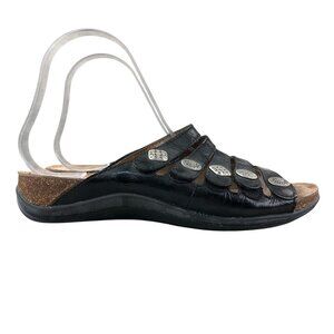 Dansko Womens Size 38 (7.5-8) Janie Black Leather Open Toe Strappy Slide Sandals